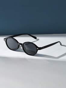 Retro Oval Plastic Frame Fashion Sunglasses, Classic Design For Outdoor Travel Beach Casual Wear, Summer UV Protection Driving Glasses Fashionable Shade Elegant Outfit Family Outings Travel Vacation Holiday For Summer Beach Vacation,Outdoor,Travel - 黑色 - 查看 3