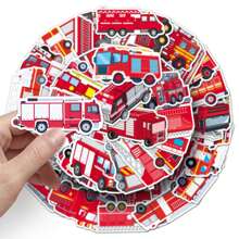 50Pcs Fire Truck Stickers Fire Truck Gifts Firefighter Stickers Fire Truck Party Favors Vehicle Stickers Transportation Stickers Vinyl Waterproof Stickers For Water Bottle,Computer,Laptop,Phone,Luggage,Notebook,Fridge - Multicolor - View 7
