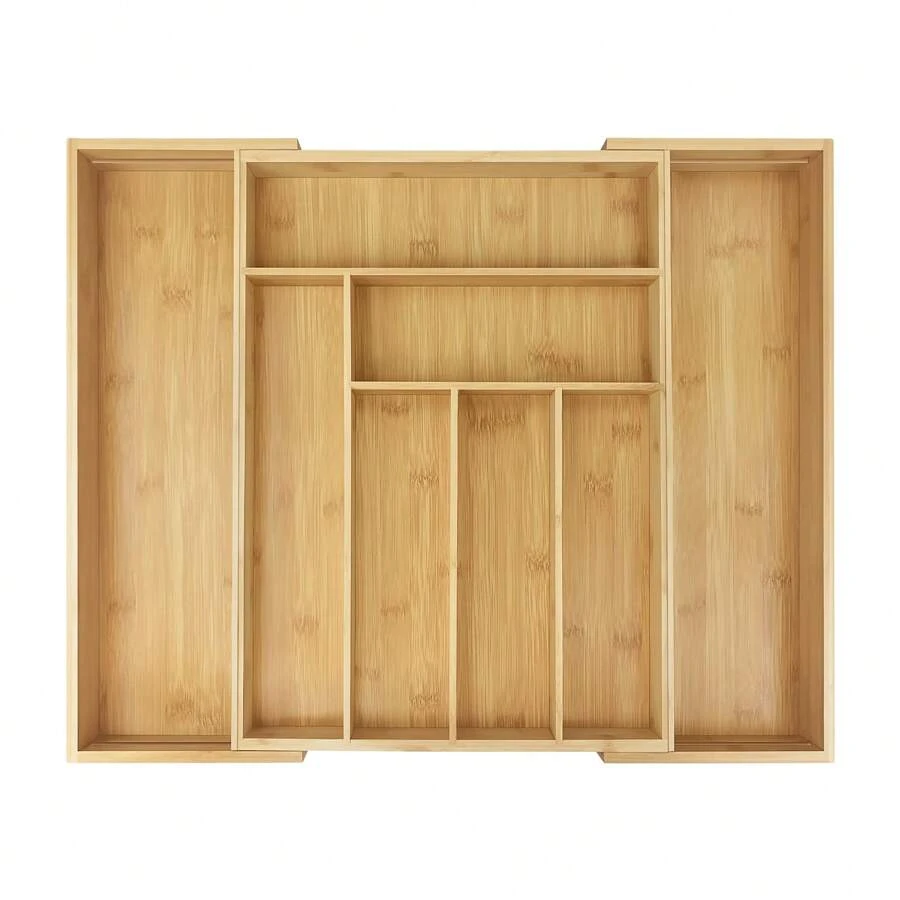 Vandise Cutlery Tray Bamboo Drawer Organiser Expandable From 32 X 43cm To 52 X 43cm, 5cm Depth, Waterproof Utensil Holder 6 To 8 Separate Slots For Kitchen, Bedroom, Office Cutlery Drawer Organiser, Expandable Utensil Tray For Kitchen, Adjustable Wood Flatware Holder, Drawer Organiser Trays, Compact Storage For Spoons Forks Knives, 20.5"W X 17"W X 2"H Cutlery Tray Drawer Organiser Rack 6-8 Compartment Holder Knife And Fork Drawer Organiser, Expandable Kitchen Cutlery Trays, Adjustable Large Utensil Drawer Organiser - Khaki - View 1