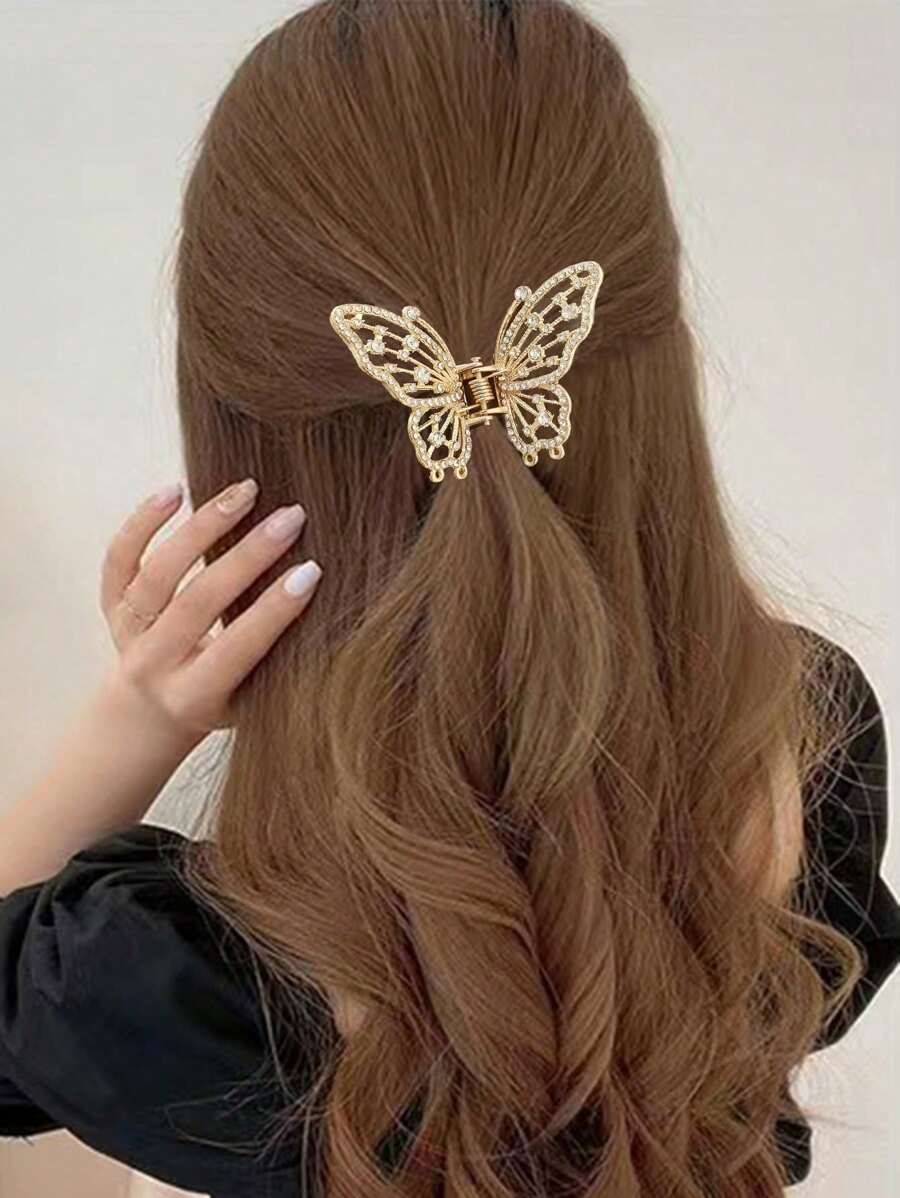 1pc Stylish Hollow Butterfly Ponytail Hair Claw - Gold - View 1