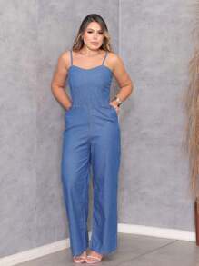 Comfortable Lightweight Denim Dungarees Jumpsuit - Rửa trung bình - Xem 2