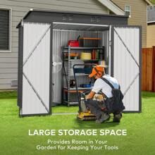 6ft X 4ft Outdoor Metal Storage Cabinet With Lockable Door Get Metal Garden Shed, Large Capacity Tool Room For Storing Yard Tool - 灰色 - 查看 4