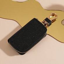 Car Key Bag Uniform Car Key Storage Bag Creative Keychain Blingbling Car Key Protector Secure Zipper Closure Protector Stylish Waist Pocket Car Key Protector Unisex For Women Mini Wallet,1pc Black & Gold PU Leather Car Key Case - Multicolor - View 23