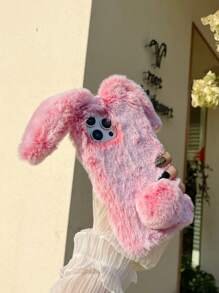 可爱兔耳朵毛绒手机壳，蓬松手机壳 + 兼容 16 Pro Max、S25U、OPPO、VIVO、MOTO 防水防震防摔防刮 - 藕粉色 - 查看 6