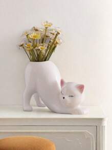1pc Cute Whimsical Cat-Shaped Resin Vase-A Classic Decorative Statue, Used For Cosmetic Desktop Storage, Floral Display, Home And Office Decoration, Unique Talk, Adding A Playful And Elegant Feeling, Vases, Flower Pots, Table Ornaments, Flower Pots, Bud Vases. Gifts Birthday Graduation