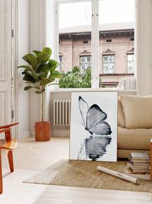 1 件动物蝴蝶墙艺术海报，帆布印刷海报，灰色油画帆布墙饰，大型蝴蝶墙艺术，极简主义壁画，客厅卧室浴室家居装饰，精美礼物，无框 - 淺灰色 - 查看 4