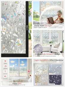 YUANYI 1 件 17.52 英寸 * 78.74 英寸静电贴窗膜、玻璃贴膜、3D 全息玻璃贴纸静电贴防偷窥膜适用于办公室和家居装饰，PVC 自粘，可重复使用！