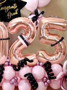 92pcs 2025 Graduation Theme Balloon Set, 32 Inch Rose Gold Number Foil Balloons, Graduation Cap Helium Balloons For Graduation Ceremony Party Decoration - Multicolor - View 3