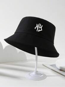 1 件男女通用纯色 NY 字母刺绣渔夫帽，户外运动旅行海滩必备渔夫帽，透气时尚百搭太阳帽