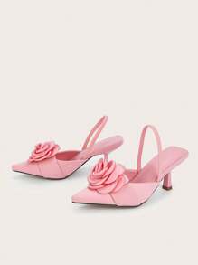 Women's Elegant Floral Decor Pointed Toe High Heel Sandals, Versatile & Unique Design - Pink - View 4