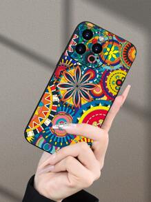 1 pieza Funda de teléfono protectora de estilo estético de alta gama, con patrón 2D impreso con flores coloridas, ideal como regalo de cumpleaños para mayores, amigos, familia, parejas o para uno mismo, de color negro mate y suave, con protección completa contra el polvo y el agua, compatible con iPhone 16/15/14/13/12/11/Pro/ProMax/X/XR/XS/XSMAX/7/8/PLUS y otros modelos
