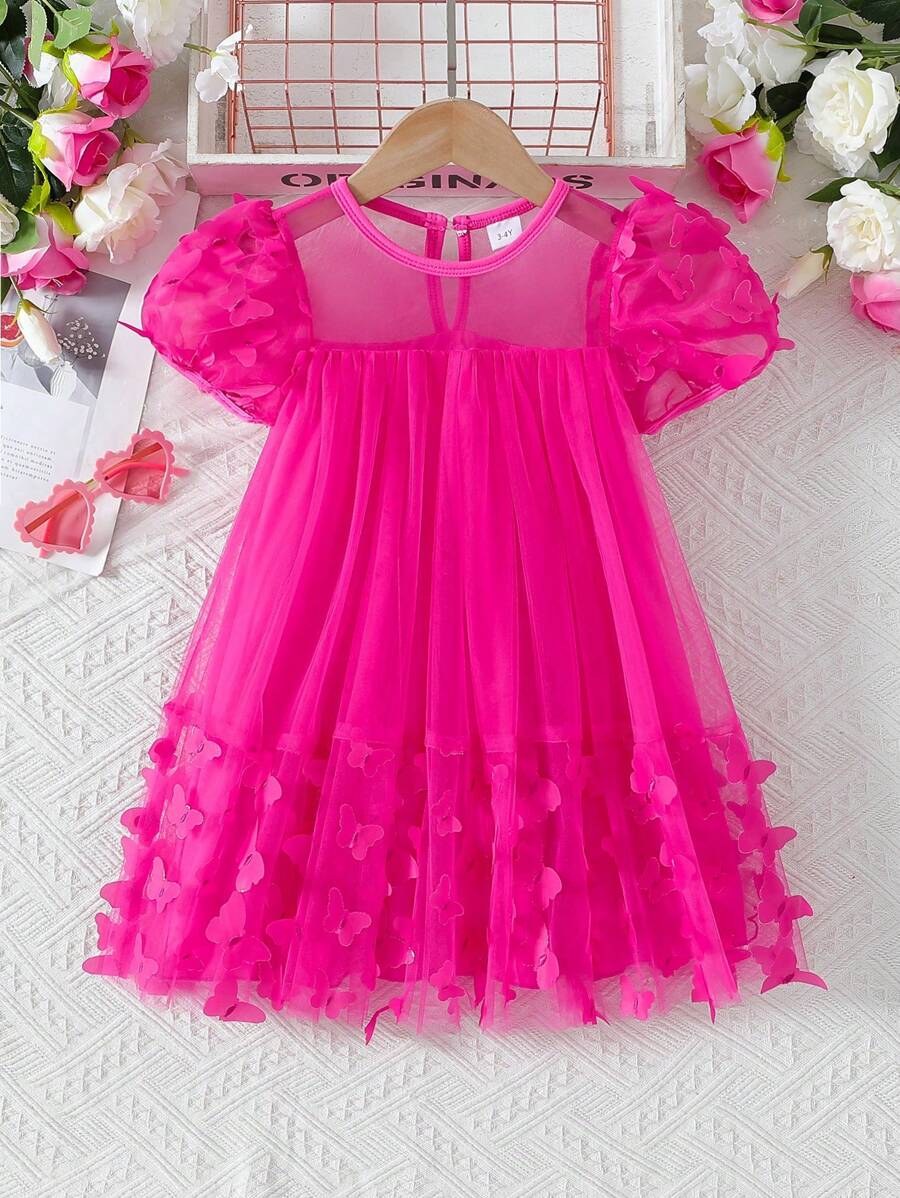 coviviky Vestido de gasa holgado hasta la rodilla con mangas de linterna con mariposa para niñas jóvenes, elegante y dulce, para el verano