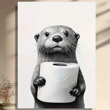 Framed  Charming Otter & Raccoon Duo Black And White Canvas Art Set Wall Decor For Living Room, Bedroom, Office, Perfect For Room Decor