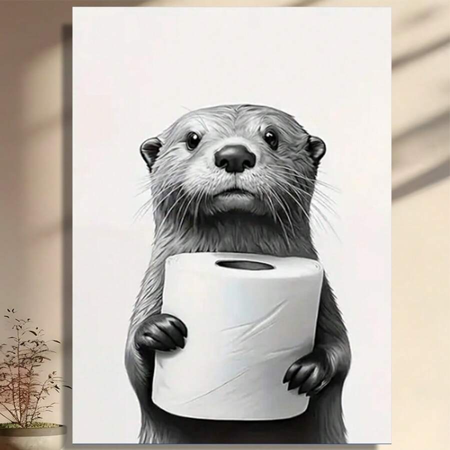 Framed  Charming Otter & Raccoon Duo Black And White Canvas Art Set Wall Decor For Living Room, Bedroom, Office, Perfect For Room Decor