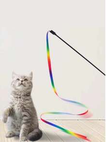 Interactive Cat Rainbow Wand Toys, Interactive Cat Teaser Wand String, Colorful Ribbon Charmer For Most Cats And Kittens - Multicolor - View 2