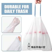 Bolsas de basura con cordón de 15 litros, bolsas de basura pequeñas de 15 litros a prueba de roturas, bolsas de basura blancas pequeñas y sin perfume separadas para el baño - Blanco - Ver 5