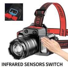 Czołówka z czujnikiem ruchu na zewnątrz + szybkie ładowanie typu C / wodoodporność IPX5, 5 trybów oświetlenia (wysoki/niski/stroboskopowy/boczny/SOS) + obrotowy zoom 360°, wyjście Power Bank + duży wyświetlacz pojemności baterii, latarka czołowa do wędkowania i biwakowania, latarka awaryjna