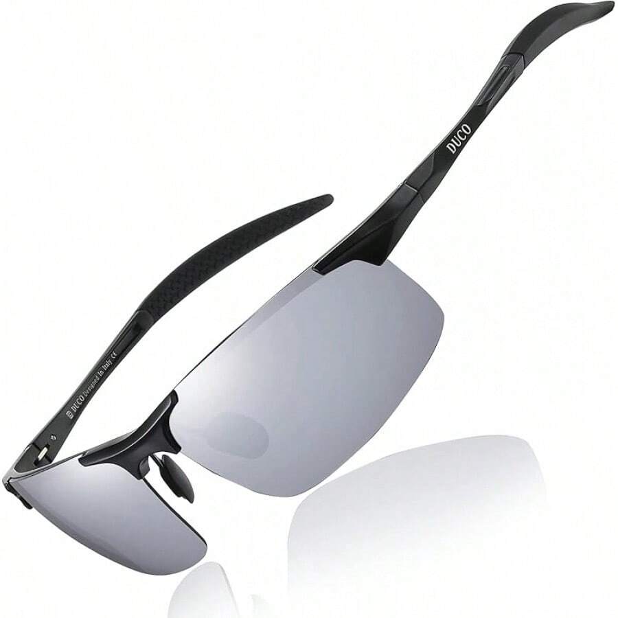 DUCO Mens Sports Polarized UV Protection For Men 8177s - Black Frame Revo Silver Lens - View 1