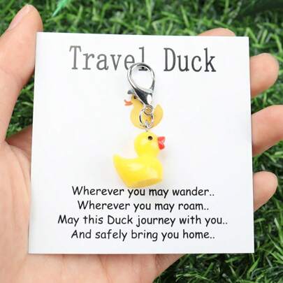 1pc Cute Travel Duck Keychain - For Men & Women - Backpack Pendant, Pocket Hug - Made Of Metal - Perfect Birthday & Easter Gift For Him/Her Car Accessories Bag Charm Backpack For School Bag Accessories Lanyards With Id Holder Car Accessories Bag Charms