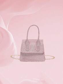 1pc Fashionable And Stylish Handbag, Simple Crossbody Bag, Casual Small Square Bag, Shoulder Crossbody Bag, Sweet Princess Style Solid Color Handbag Small Square Bag, Fashionable Chain Shoulder Strap, Suitable For Girls To Attend Parties, Daily Use, Sequins Casual Simple Personalized Fashion And Stylish Texture Crossbody Shoulder Handbag Small Square Bag