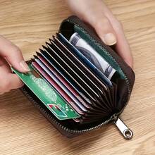 PU皮革字母印花风琴拉链卡包 女士男士钱包卡包零钱包信用卡夹 男士钱包，男士礼物 - 黑色 - 查看 7