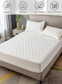 1 pieza Colchoneta protectora impermeable y transpirable blanca con funda acolchada y bolsillo profundo, sin ruido, para todas las estaciones, niños y ancianos