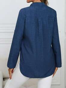 Damska klasyczna jednokolorowa koszula jednorzędowa, casualowa, wiosenno-letnia modna luźna bluzka z długim rękawem