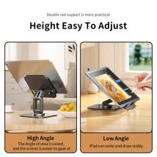 1pc Tablet Stand Suitable For IPad, Mobile Phone Holder, Foldable Rotatable Desktop Office Stand, 3-Axis Adjustable, Large Square Metal Base, Plastic Panel, Portable Travel Stand
