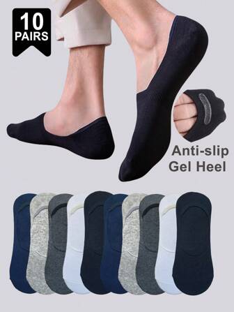 1/5/10 Pairs Men's Plus Size Non-Slip Invisible Loafer Socks, Suitable For Daily Wear Or Sports
