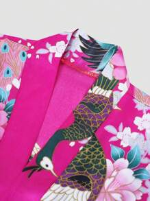 2pcs Young Girl Pink Floral Print Long Robe Set - Multicolor - View 5