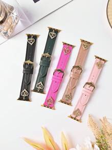 Pink Dual-Tone Leather Band Compatible With Apple Watch Series Ultra/Se/10/9/8/7/6/5/4/3/2/1 | Adjustable Pin Buckle With Heart Charm | Soft Compatible With Replacement Strap 38/40/41/42/44/45/46/49mm - 42mm/44mm/45mm/49mm - View 1