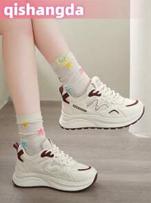 qishangda [Qishangda] Zapatillas deportivas gruesas y ligeras para mujer para uso diario, zapatillas deportivas blancas con suela gruesa, nuevos zapatos de plataforma de moda versátiles para primavera/otoño 2025, zapatillas deportivas casuales y ligeras que aumentan la altura para mujeres FD52484931