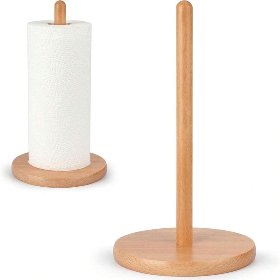 1 pieza Soporte de papel higiénico de madera/bambú, dispensador de caja de pañuelos de pie para cocina, baño, dormitorio, versión estándar de 24.5 cm de altura, versión extendida de 28 cm de altura - Caqui - Ver 1