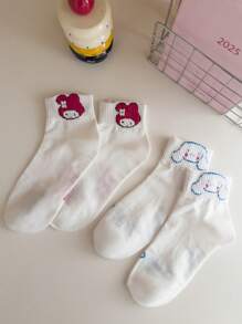 Sanrio Melody,‌,‌ ,,,Badtz-Maru,, 2 Pairs Women And Men's/Couple Short Knee,Sockspersonalized, Funny, Happy,Colorful, Creative Anime Cartoon Design, Holiday Gift, Comfortable And Breathable, Improve Family Atmosphere, Fashionable And Suitable For Both Men And Women. Interesting Socks, Crazy, Anime, Multi-Color Socks - White - View 5