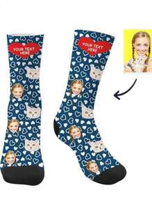 1 par de calcetines medianos respirables personalizados con estampado de lunares y personalización de imagen - Multicolor - Ver 3