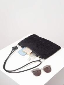 花卉镂空针织编织单肩包、高档晚装手拿包、女士手提包、女士派对礼服、女士波西米亚风沙滩包、婚礼用品、节日必备品（图案随机）