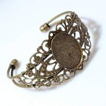 1 Peça Bracelete de Bangle de Renda Floral Vintage, Base de Bandeja Vazia Ajuste para Cabochões Ovais de 18x25mm, Acessórios de Fabricação de Joias DIY - Pulseira Base Cabochão - Visão 15