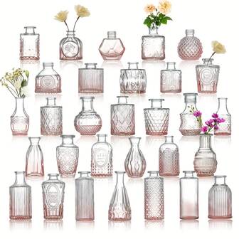 30pcs/Set Pink Glass Vases, Suitable For Yard, Outdoor Decor, Centerpiece, Loose Vases, Suitable For Farmhouse, Wedding, Home And Dining Table Decor