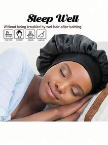 2pcs Silk Bonnet For Sleeping, Satin Hair Bonnets, Soft Elastic Band Silk Sleep Cap, Silk Hair Wrap For Curly Hair (Black Gold) Bathroom Decor Fall Decor Back To School Hair Bonnet