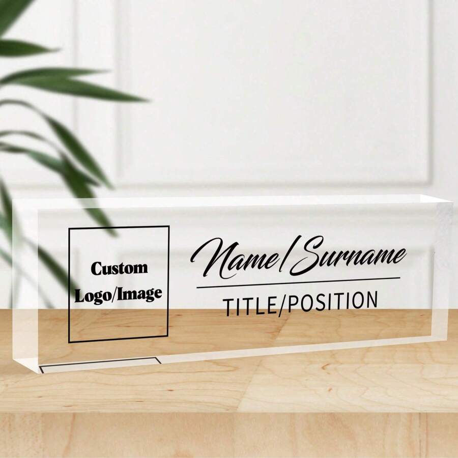[Placa de empresa personalizada y duradera] Placa de escritorio personalizada de acrílico con logo, letrero de decoración de oficina personalizado para jefe o empresa, bloque de vidrio de acrílico transparente personalizado, regalos de oficina para compañeros de trabajo, jefe, maestro/regalos de aprecio a empleados para escritorio de oficina