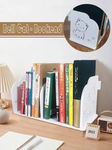 1 pieza Estantería de escritorio para niños de compuesto de madera y plástico (PVC) grueso, sencilla, adecuada para estudio en el hogar, escritorio de oficina, almacenamiento de revistas y libros en la sala de estar, estantería de revistas en el dormitorio, decoración del mostrador del baño, material inodoro y lavable, fácil montaje DIY. Sujetalibros creativo de gato con campana / gato de dibujos animados, regalo de graduación estudiantil DIY - Blanco - Ver 3