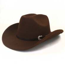 Sombrero de vaquera de poliéster para mujer, sombrero fedora negro de copa blanda estilo western, para eventos al aire libre (talla única)