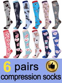 6 đôi tất nén unisex, họa tiết mèo và heo dễ thương, tất nén cổ cao phù hợp cho chạy bộ, đạp xe, leo núi, du lịch và các hoạt động thể thao khác. - Nhiều màu - Xem 2