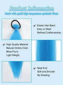 1-2pcs 26 Inch Light Blue DIY Braiding Hair Extensions | Women Synthetic Yaki Straight Heat Resistant Fluffy Ponytail | Suitable For Halloween, Christmas, Holiday Parties - Blue - View 5