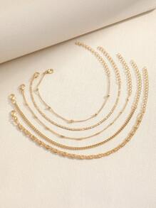 5pcs Chic Minimalist Metal Chain Vintage Creative Snake Chain Anklets - Gold - View 4