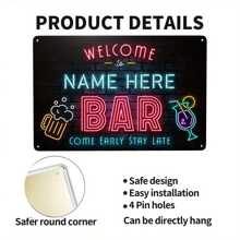 1pc Personalized Vintage Metal Bar Sign, Customizable Bar Wall Decor, Gentleman Cave Rest Room Accessory, Unique Tiki Wall Sculpture, Ideal Gift For Home Bar And Garden