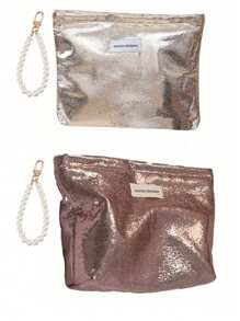 Portable, Fashionable, Shiny Large Capacity Makeup Bag With Pearl Pendant, Travel Cosmetic Organizer Pouch, Toiletry Bag, Suitable For Storing Toiletries, Cosmetics, Makeup Brushes, Accessories, Travel, Home Organization, Travel Essential, Dorm Supplies, Bridal Gift, Mother's Day Gift, Best Friend Gift, Birthday Gift, Souvenir, Home Storage Essential, Can Be Used In Bathroom, Living Room Or Bedroom - Multicolor - View 16