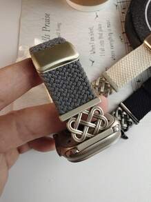 Celtic Knot Braided Stretchy Bands With Metal Buckle Compatible With Apple Watch, Chinese Band Knot For Apple Watch Band 38mm 40mm 41mm 42mm 44mm 45mm 46mm 49mm Women Men, Adjustable Quick-Release Nylon Solo Loop Elastic Straps For Apple Watch Series 10 9 8 7 6 5 4 3 SE Ultra