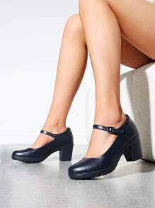 Wide Fit Women's Chunky Low Block Heels Mary Jane Closed  Round Toe Work Pumps Comfortable Elegant Dress Wedding Shoes - 藍色 - 查看 1