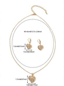 1 Set Elegant Cubic Zirconia Heart Shape Copper Metal Pendant Necklace And Earrings Jewelry Set, Suitable For Women, Daily Wear Or Gift